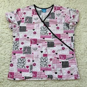 High Quality Basics Pink Ribbon Scrub Top Size Large Breast Cancer Awareness